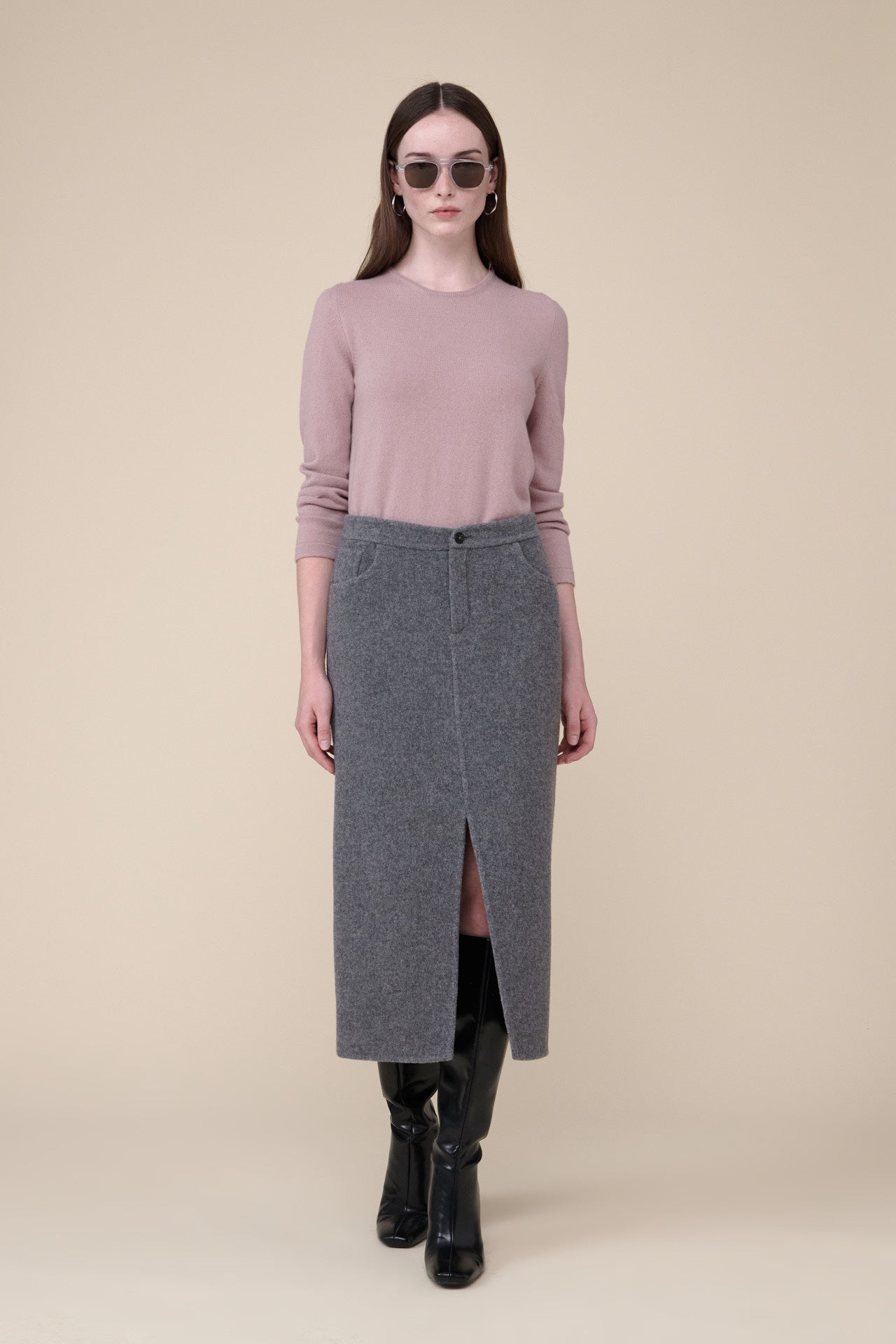 Audrey Soft Wool and Cashmere Blend Midi Skirt