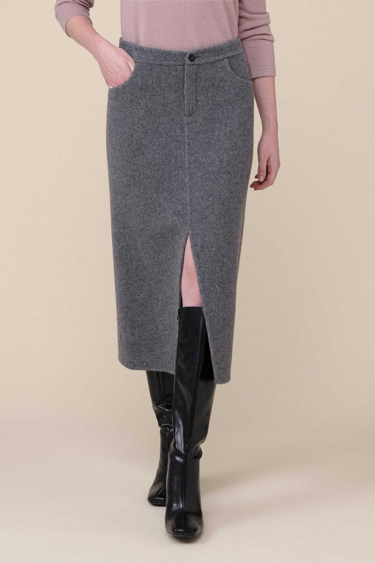 Audrey Soft Wool and Cashmere Blend Midi Skirt