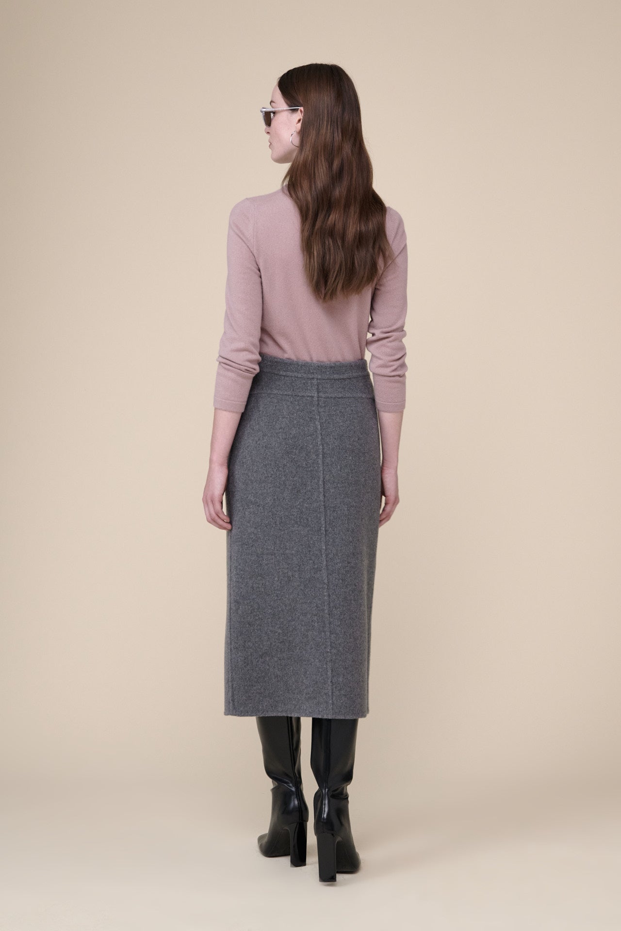 Audrey Soft Wool and Cashmere Blend Midi Skirt