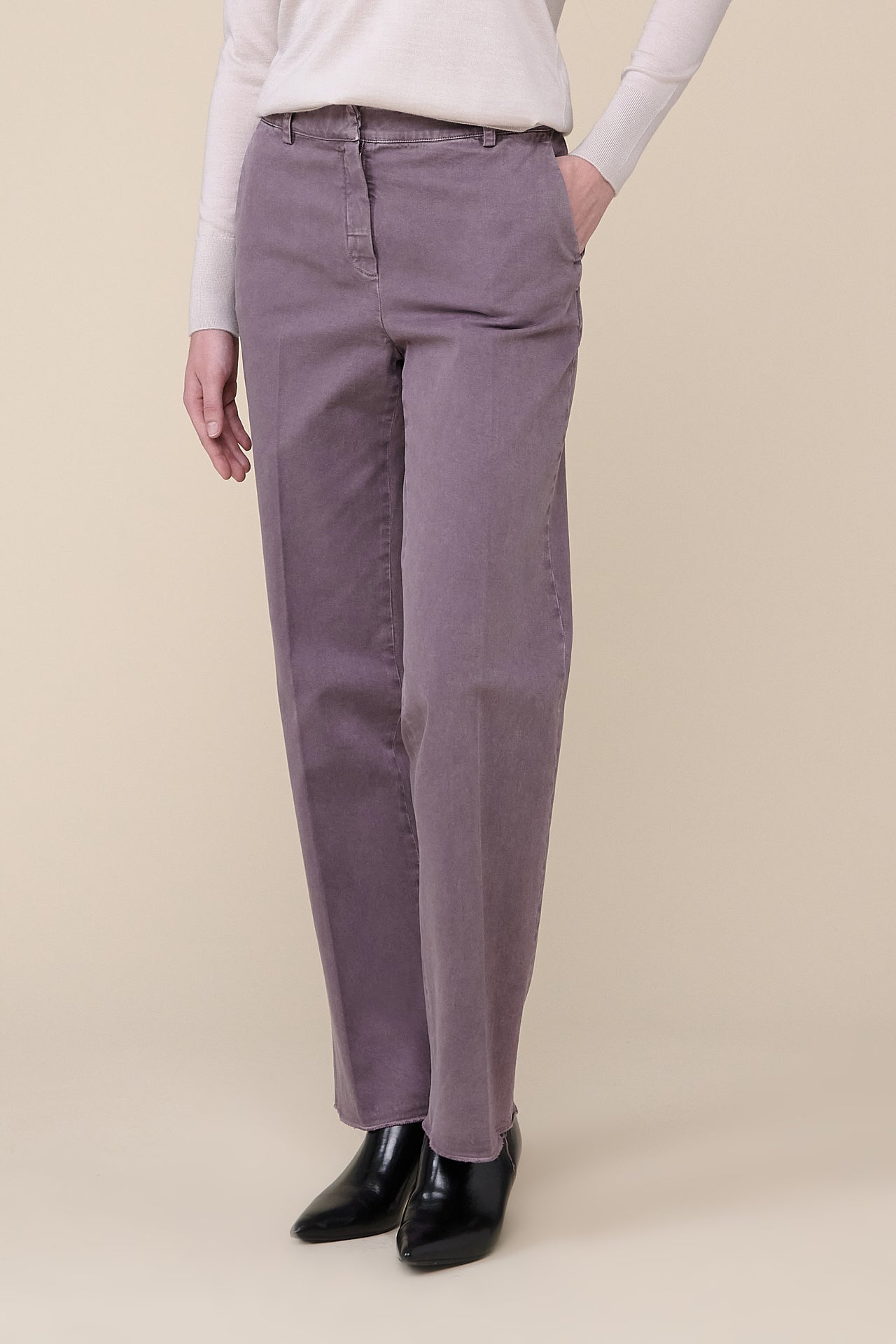 Jinny Twill Old Straight Leg Cotton and Cashmere Blend Trousers