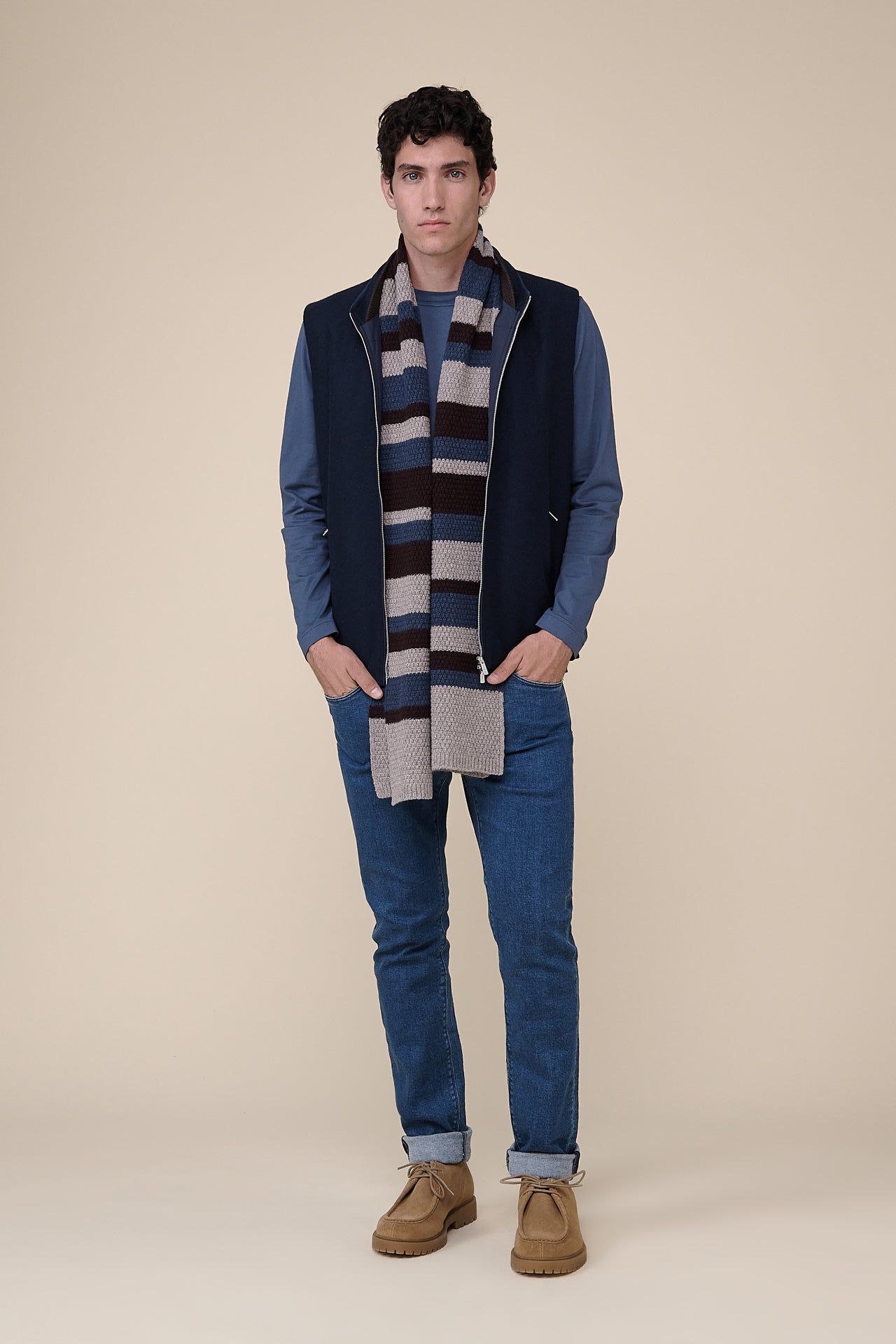 Rise Cashmere Knit Scarf with striped pattern