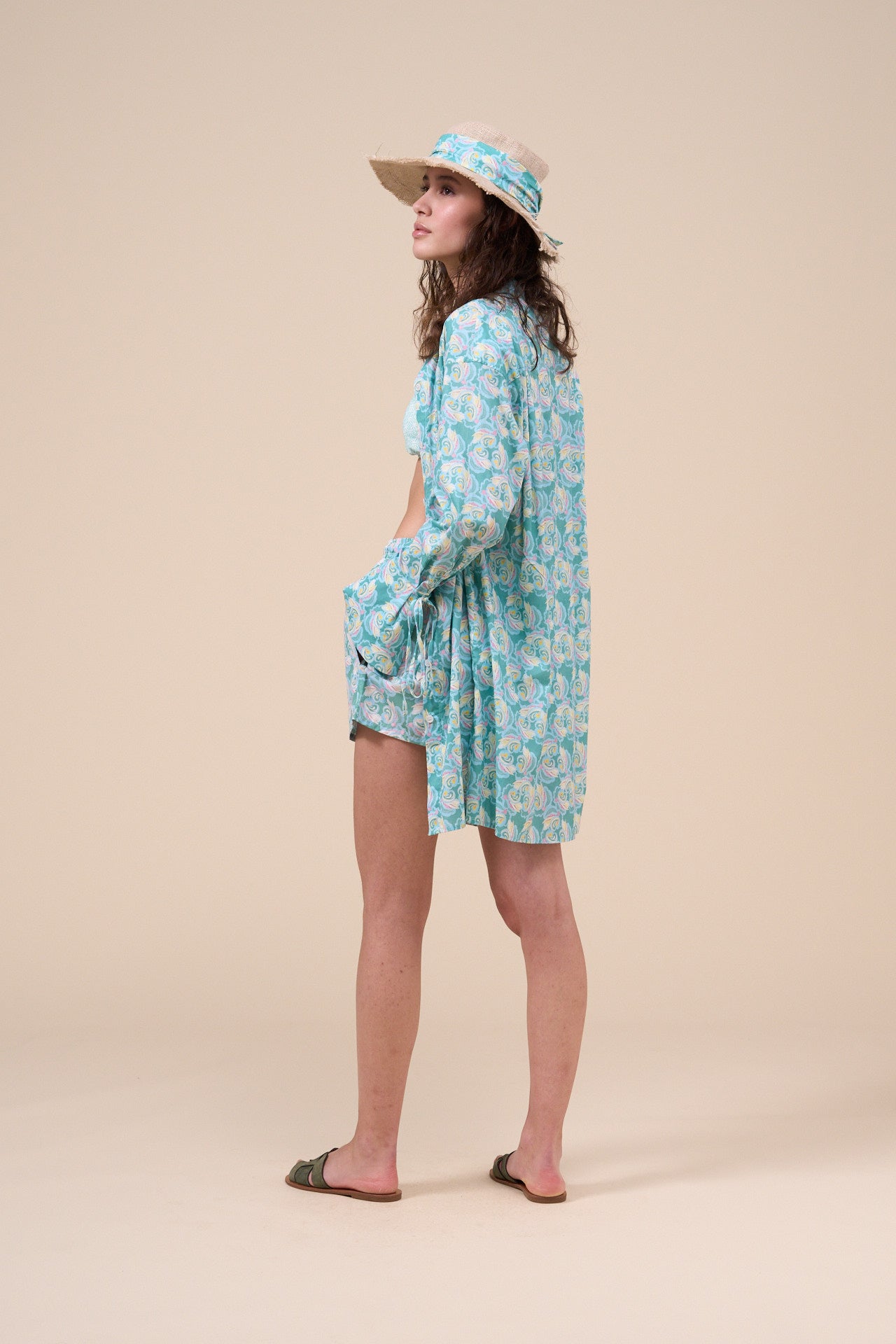 Ade Printed Cotton Voile Long Shirt - Floral Swirl Pattern