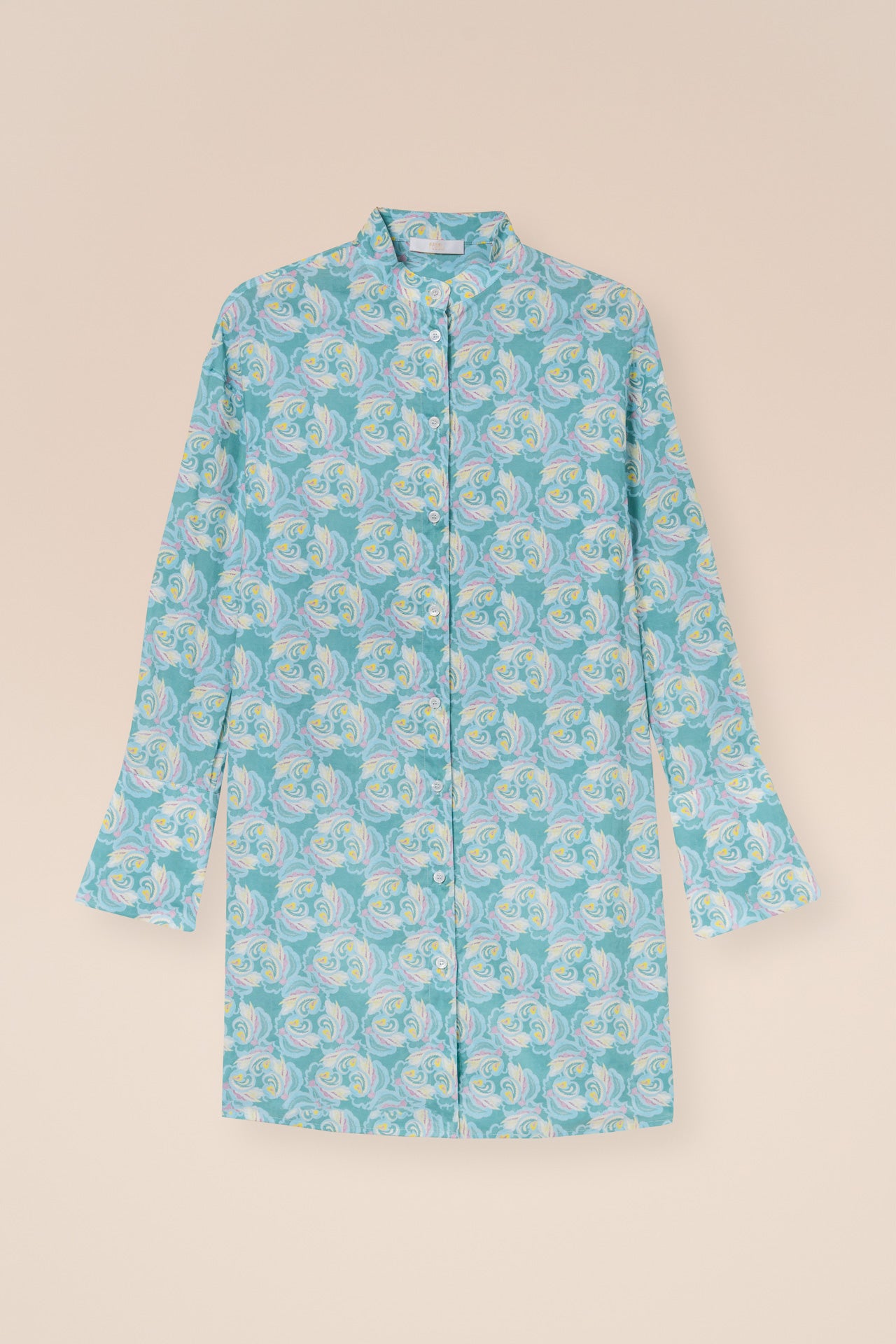 Ade Printed Cotton Voile Long Shirt - Floral Swirl Pattern