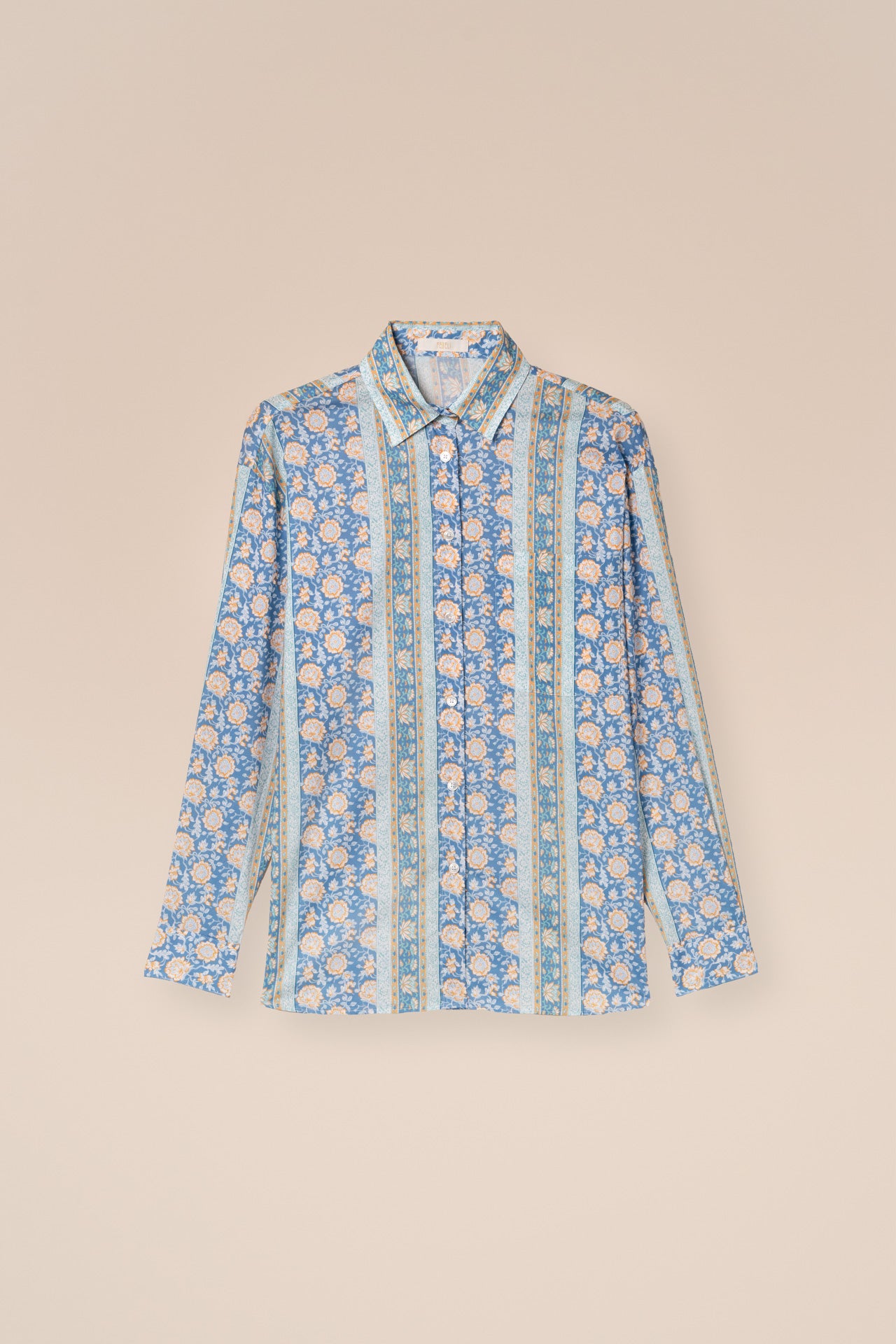 Palmaria Printed Cotton Voile Shirt - Flowers and Stripes Pattern