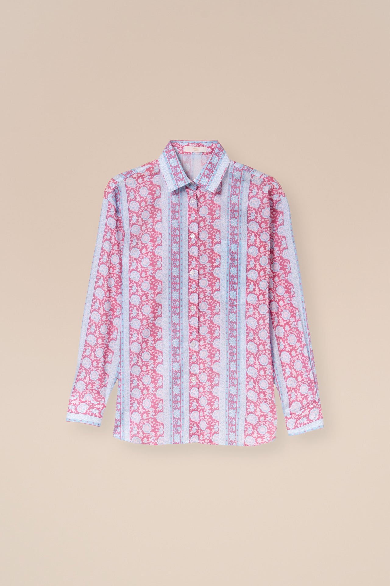 Palmaria Printed Cotton Voile Shirt - Flowers and Stripes Pattern