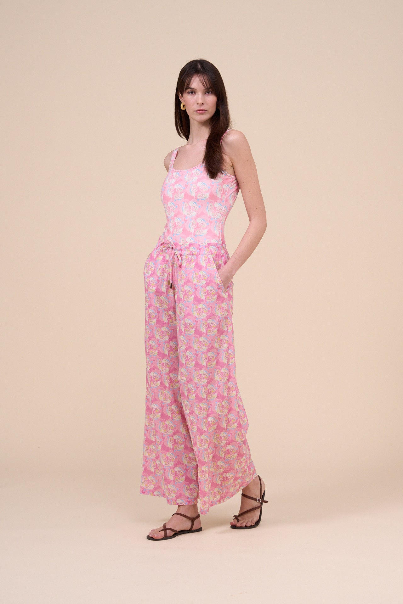 New Diana Cotton Voile Printed Trousers - Floral Swirl Pattern