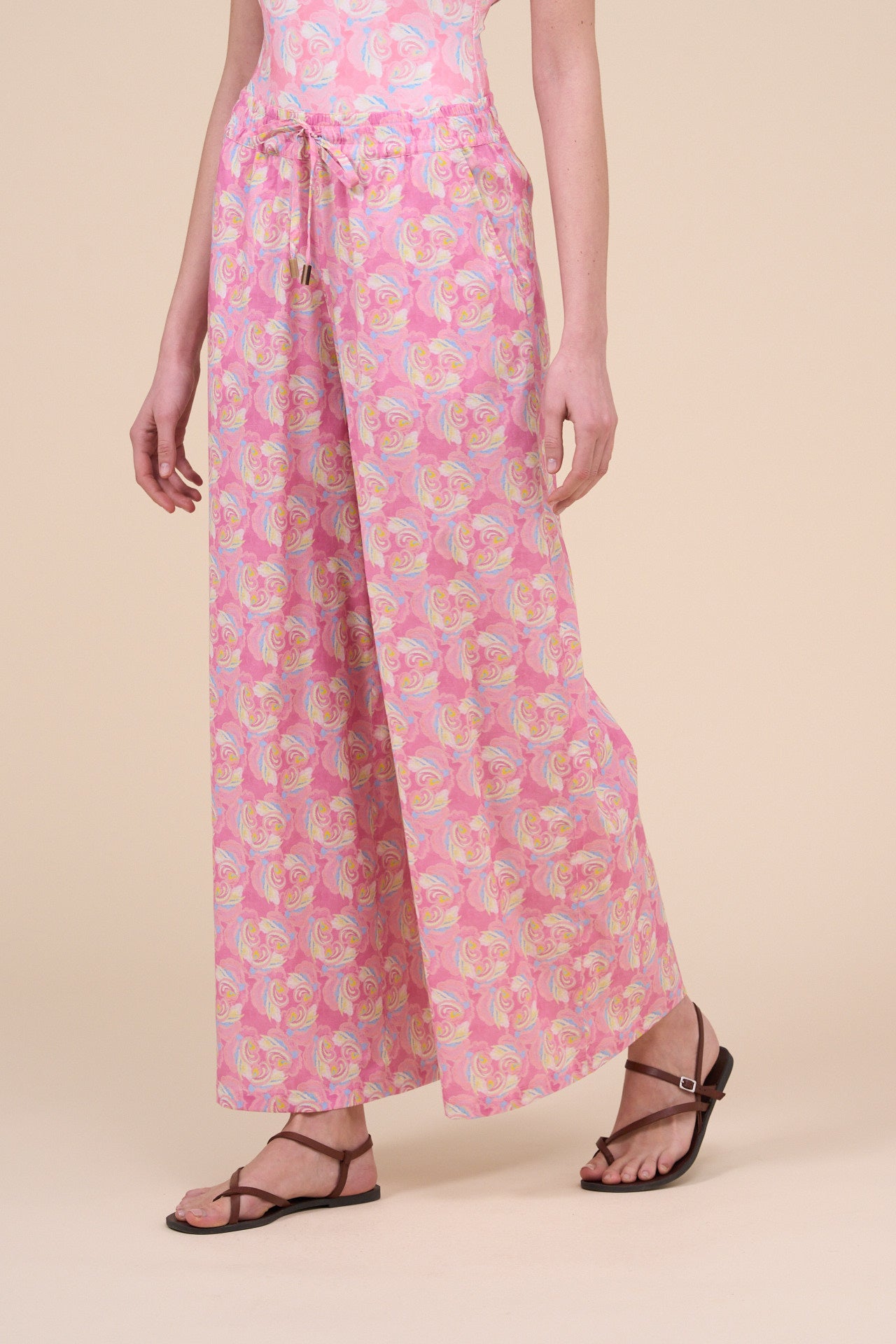 New Diana Cotton Voile Printed Trousers - Floral Swirl Pattern