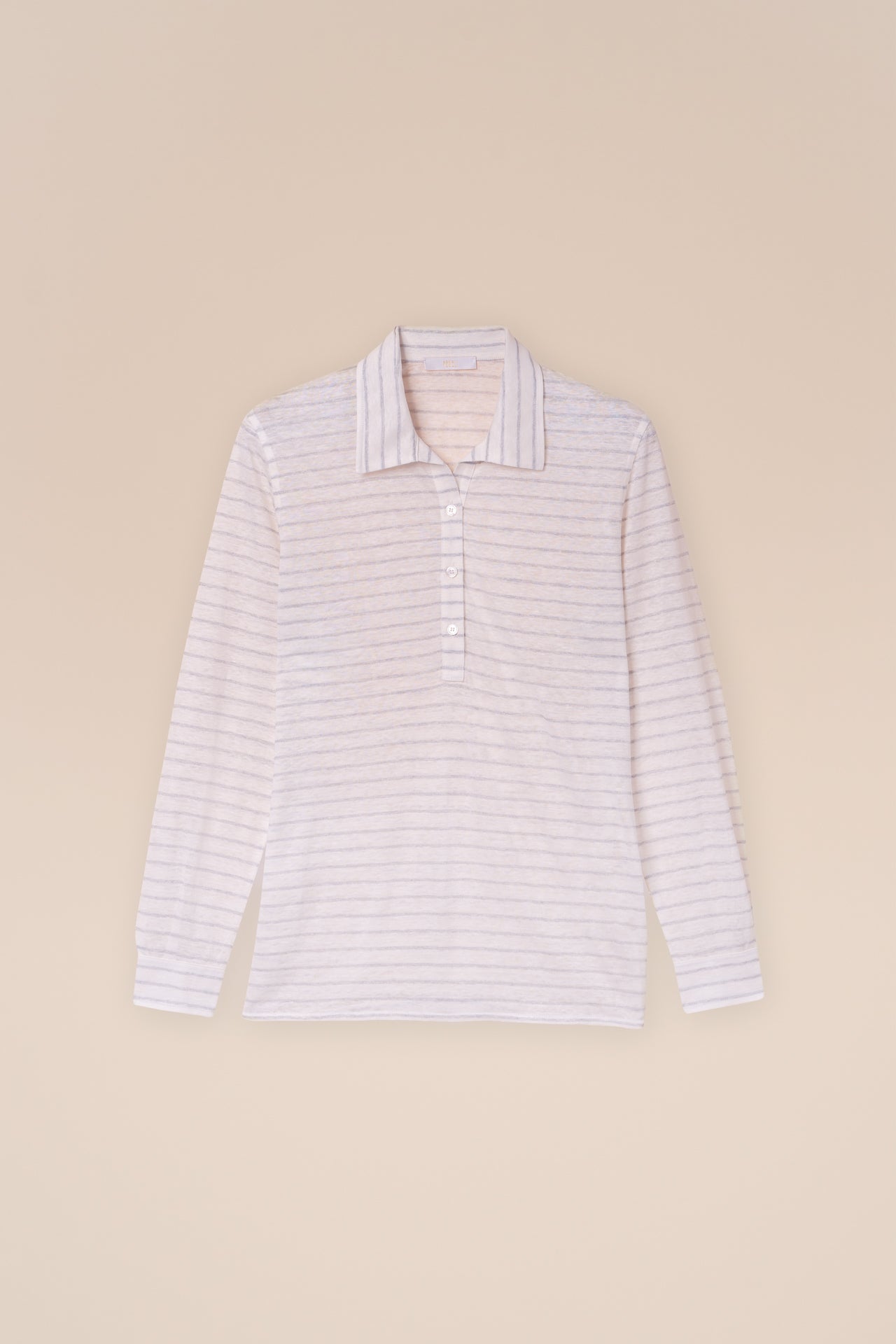 Salina Linen Cotton Long Sleeve Striped Polo Shirt