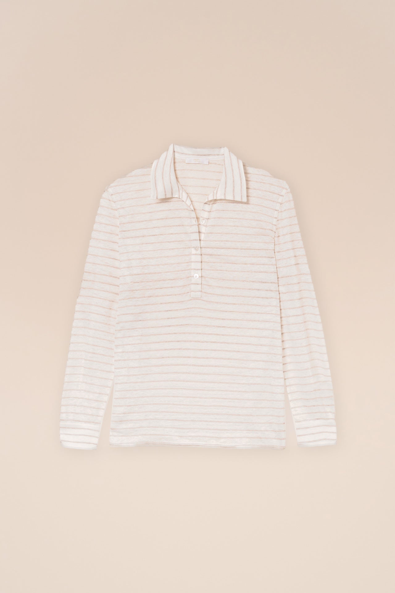 Salina Linen Cotton Long Sleeve Striped Polo Shirt