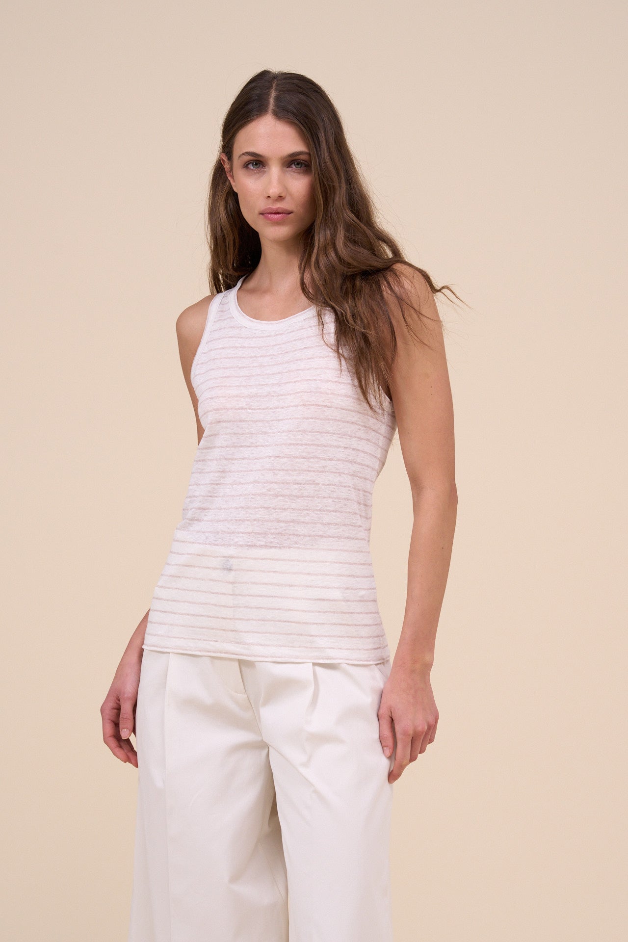 Spargi Linen Cotton Sleveless Striped Top