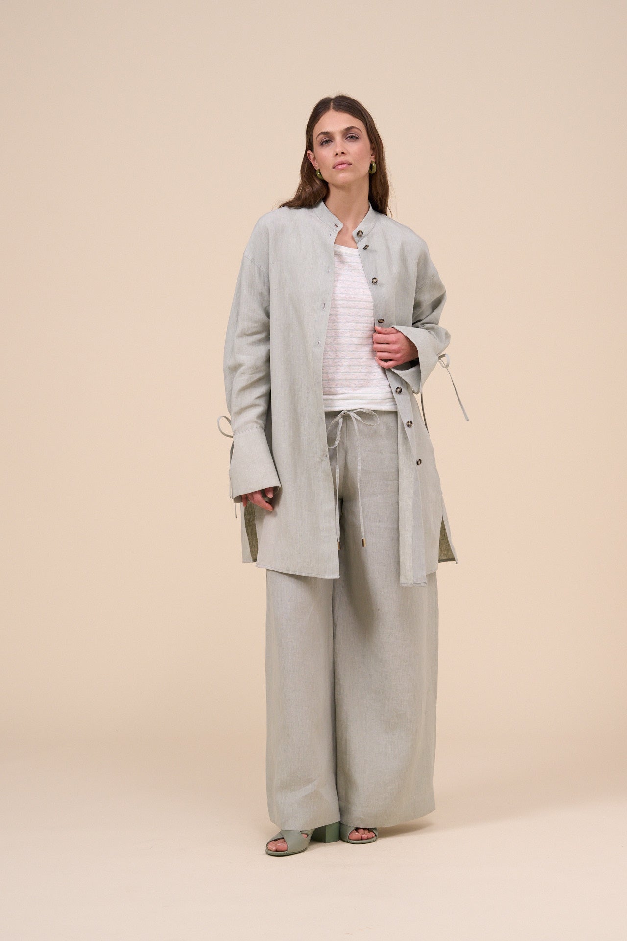 Ade Delavè Linen Long Shirt with ribbons