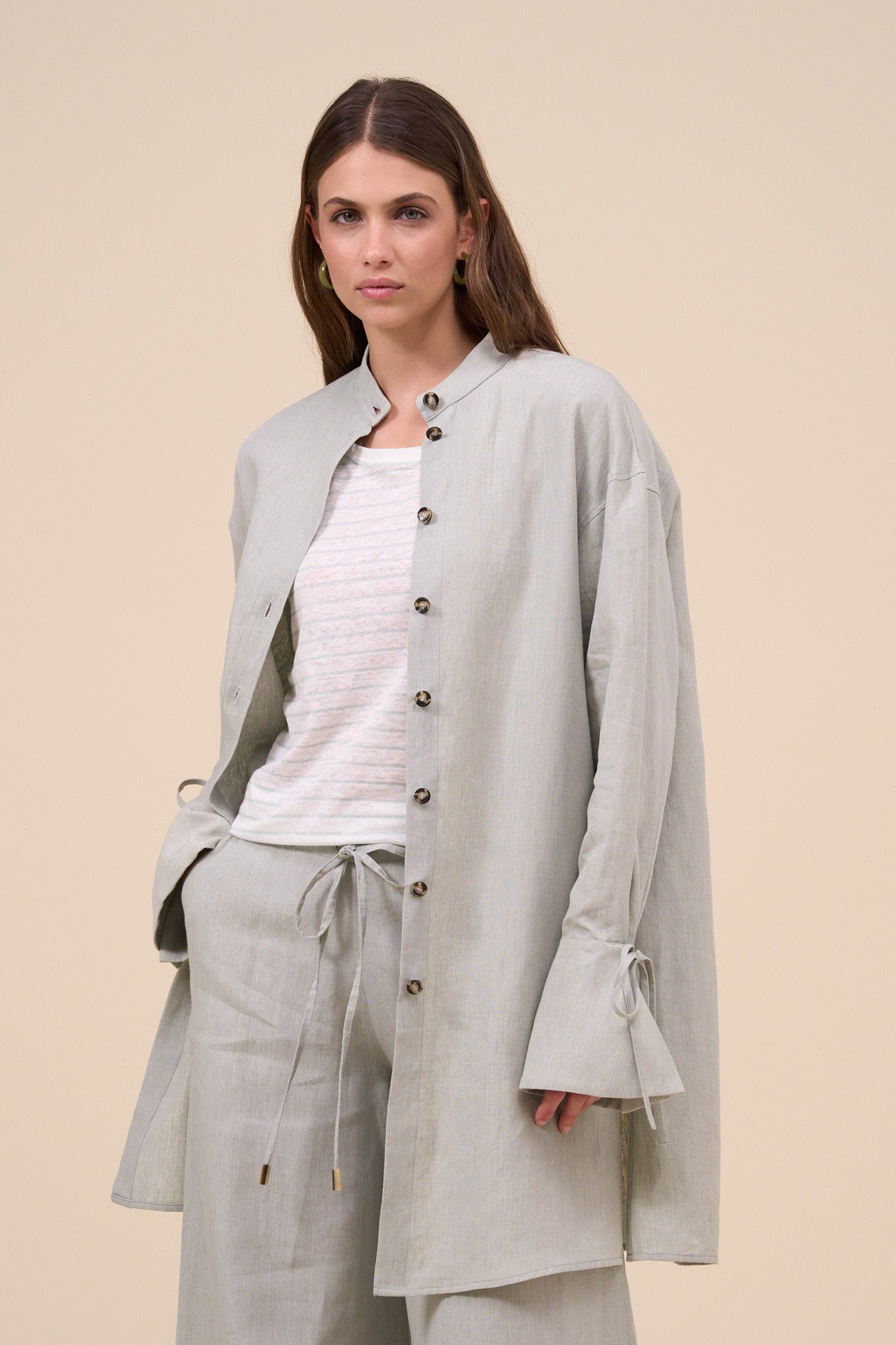 Ade Delavè Linen Long Shirt with ribbons