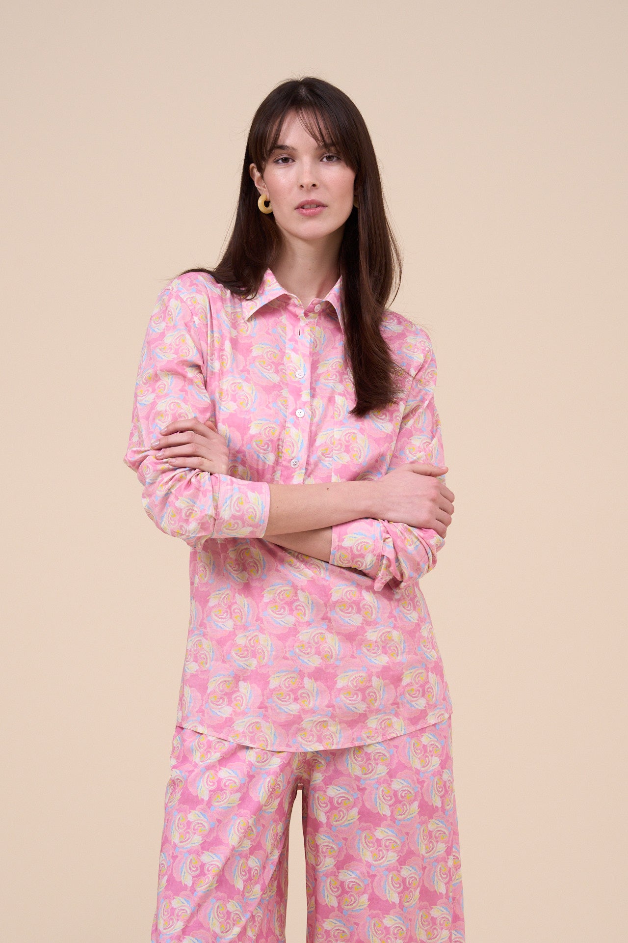 Marilù Printed Cotton Voile Half-buttoned Shirt - Floral Swirl Pattern