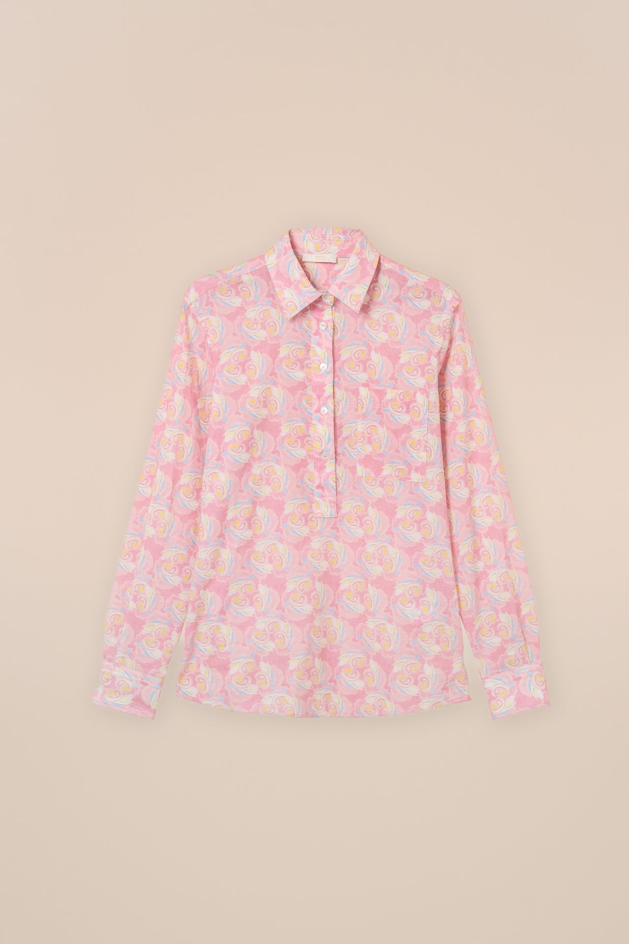 Marilù Printed Cotton Voile Half-buttoned Shirt - Floral Swirl Pattern