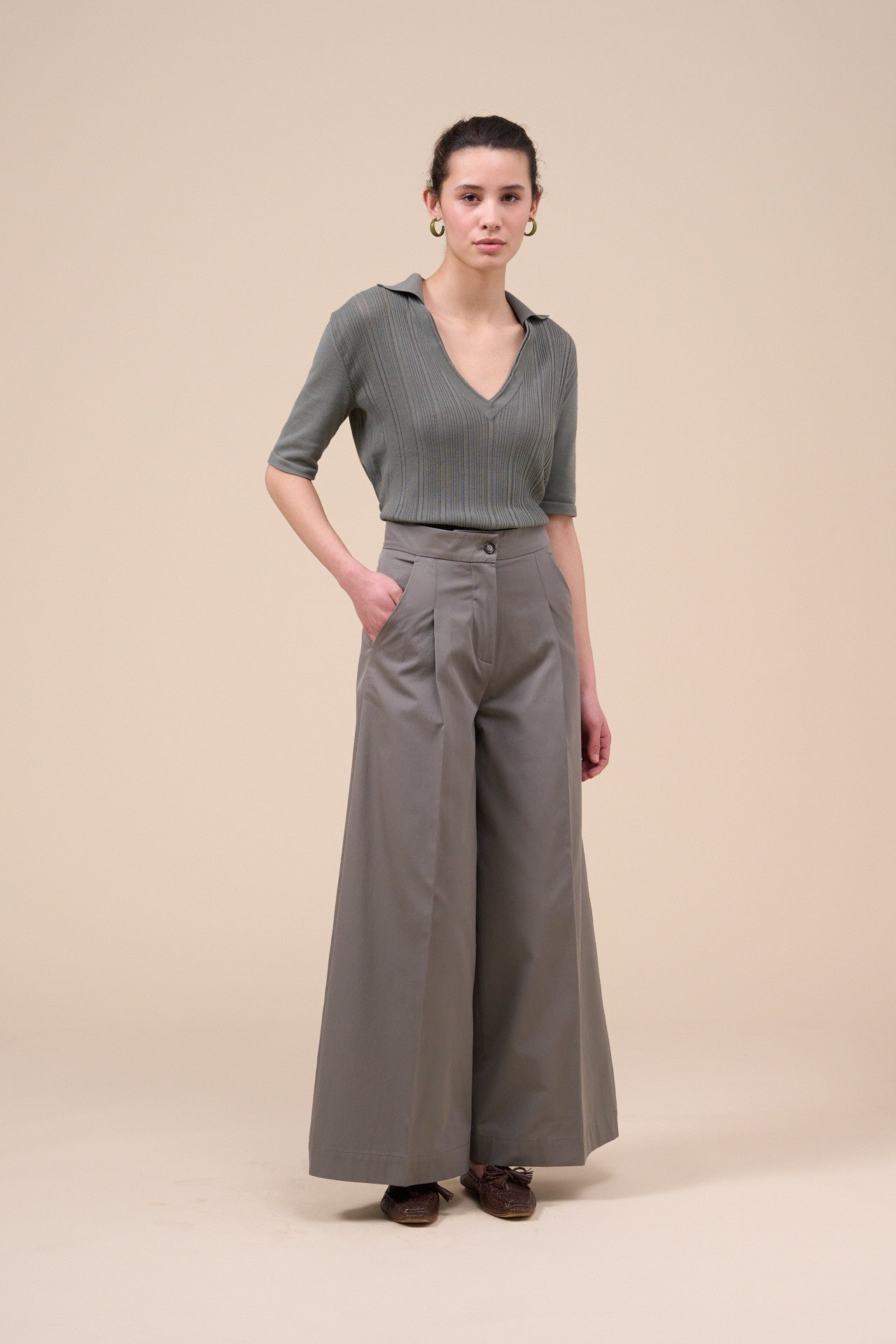 Helga Gabardine Cotton Baggy Pants