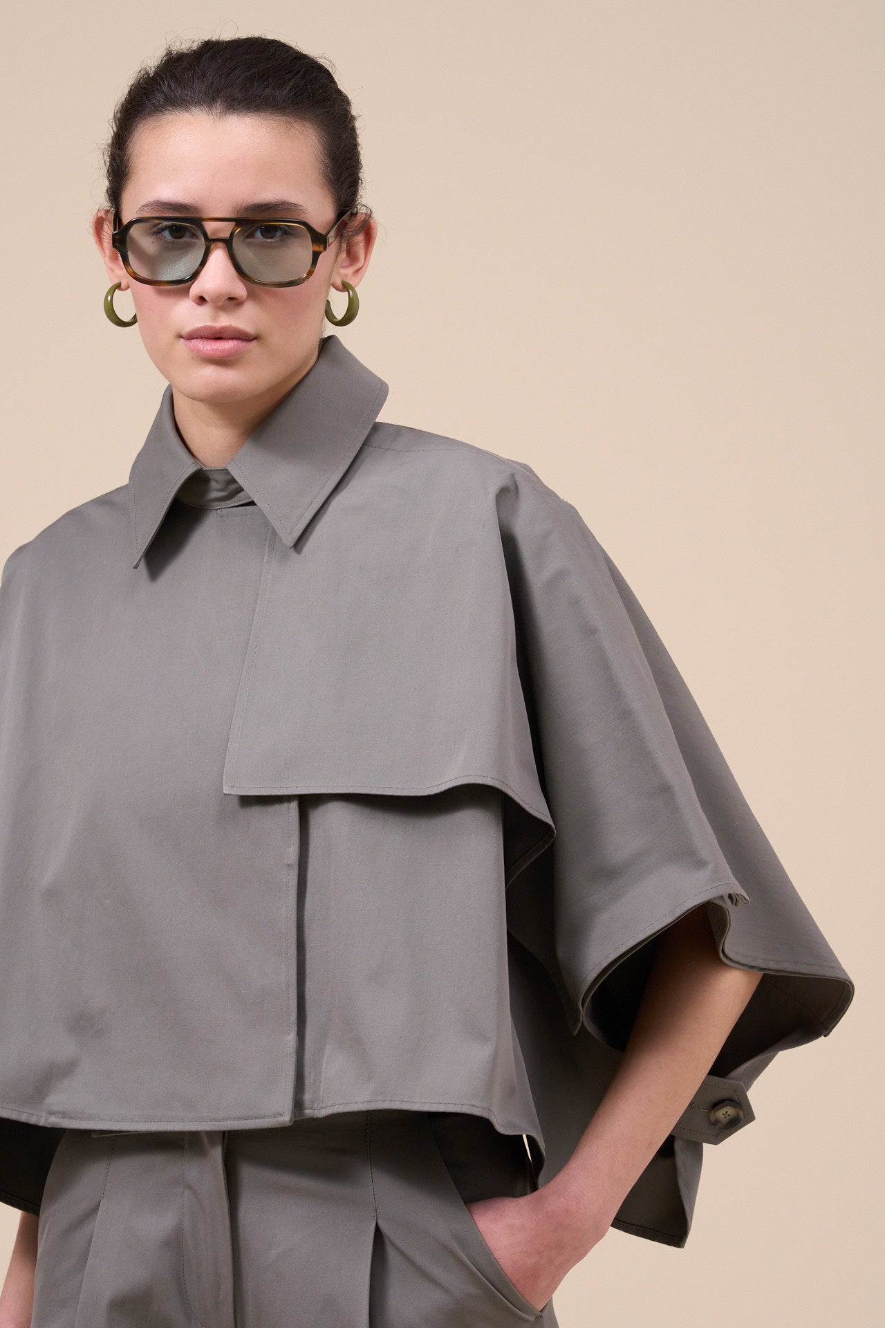 Rea Gabardine Cotton Cape Trench