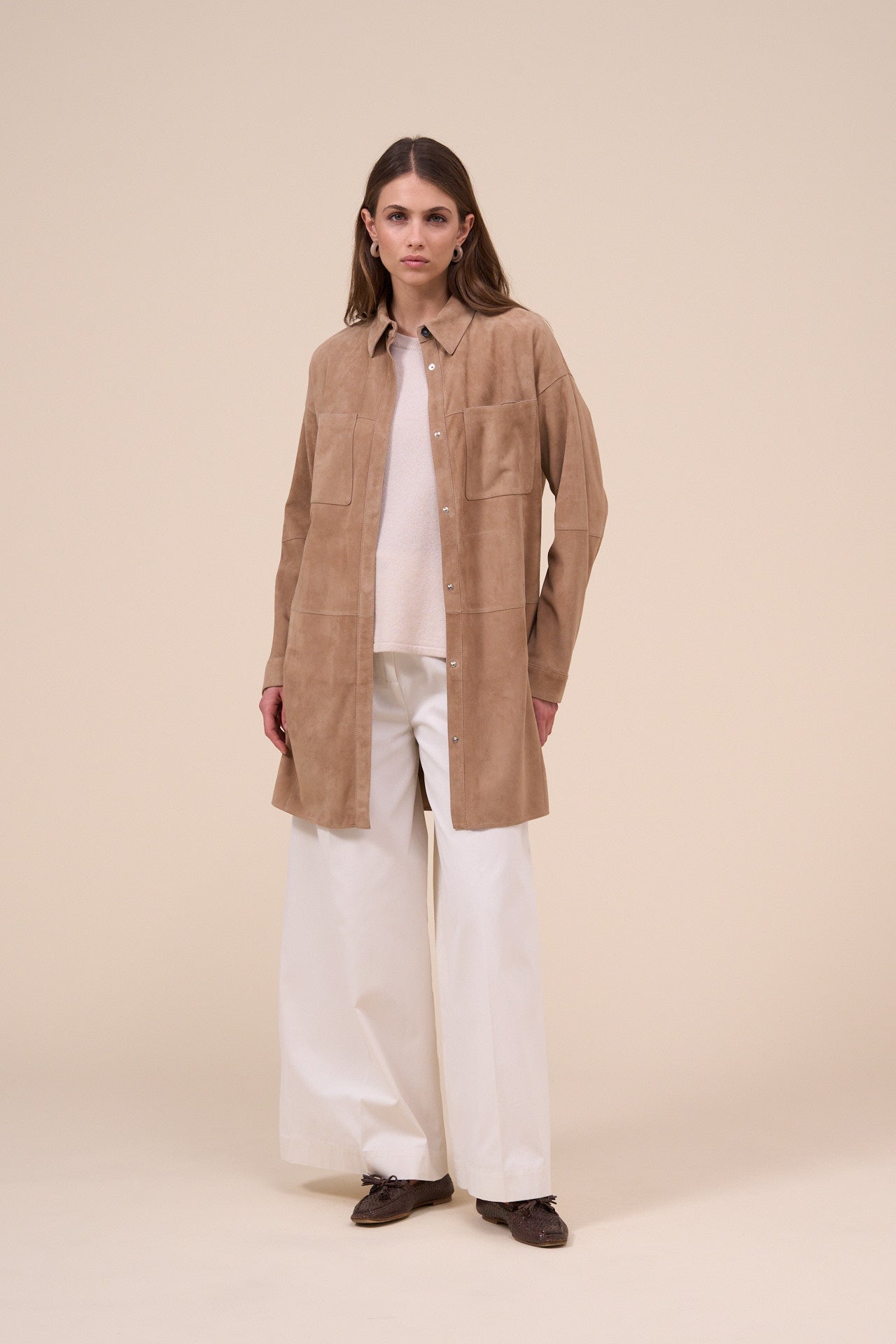 Aglaia Suede Shirt Jacket with patch pockets