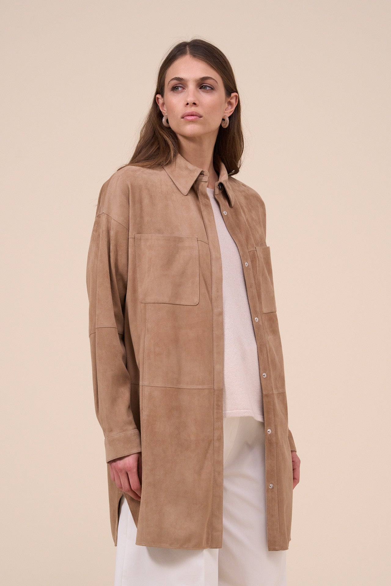 Aglaia Suede Shirt Jacket with patch pockets