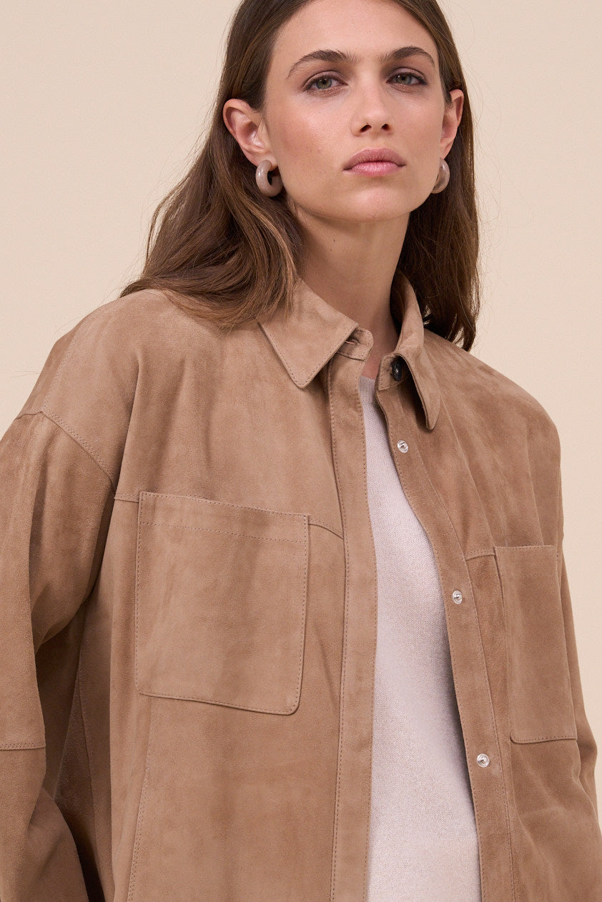 Aglaia Suede Shirt Jacket with patch pockets