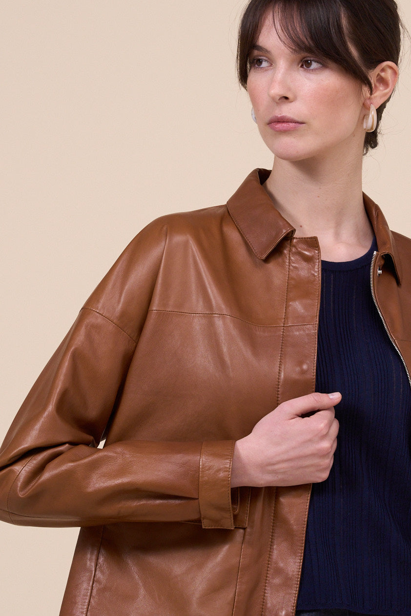 Daisy Nappa Leather Boxy Jacket