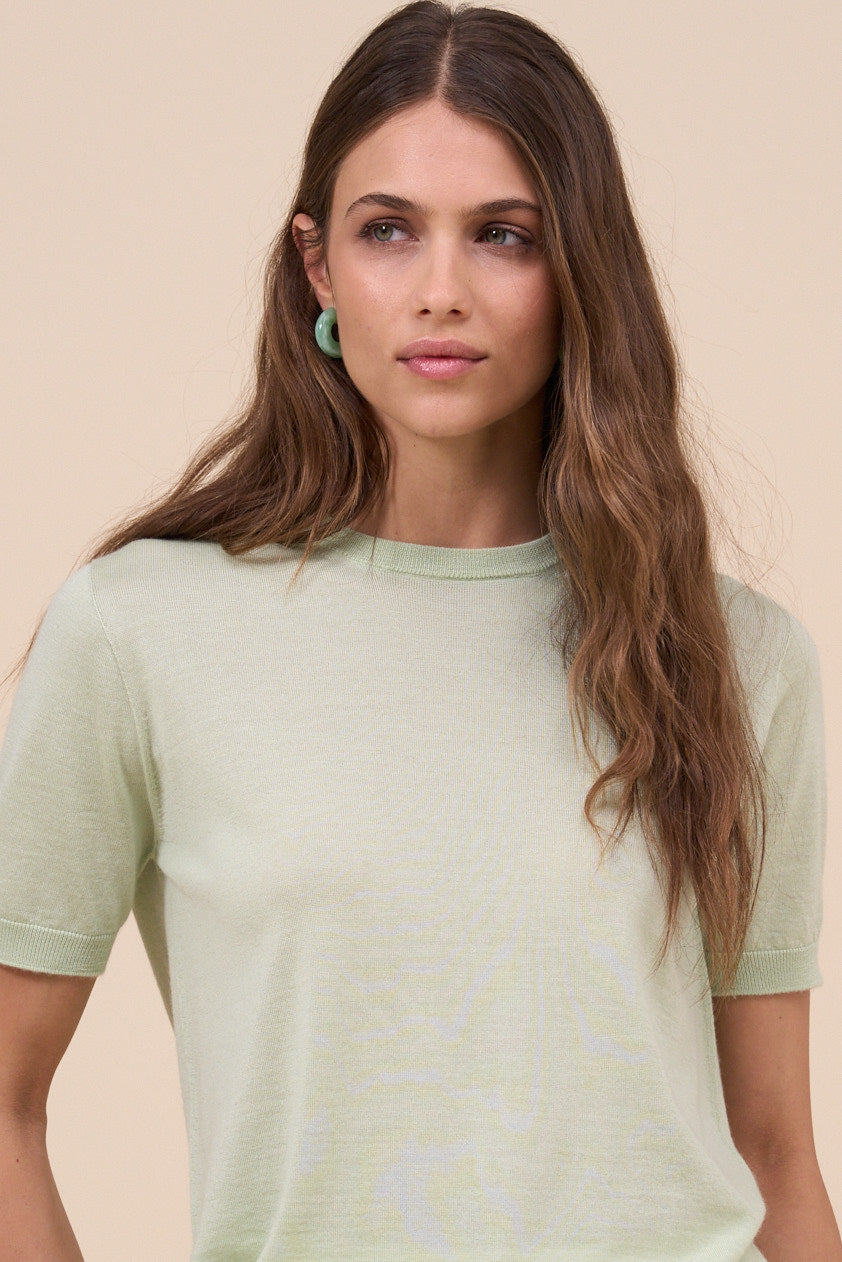 Argentina Pearly Cashmere Silk Short Sleeve Crewneck