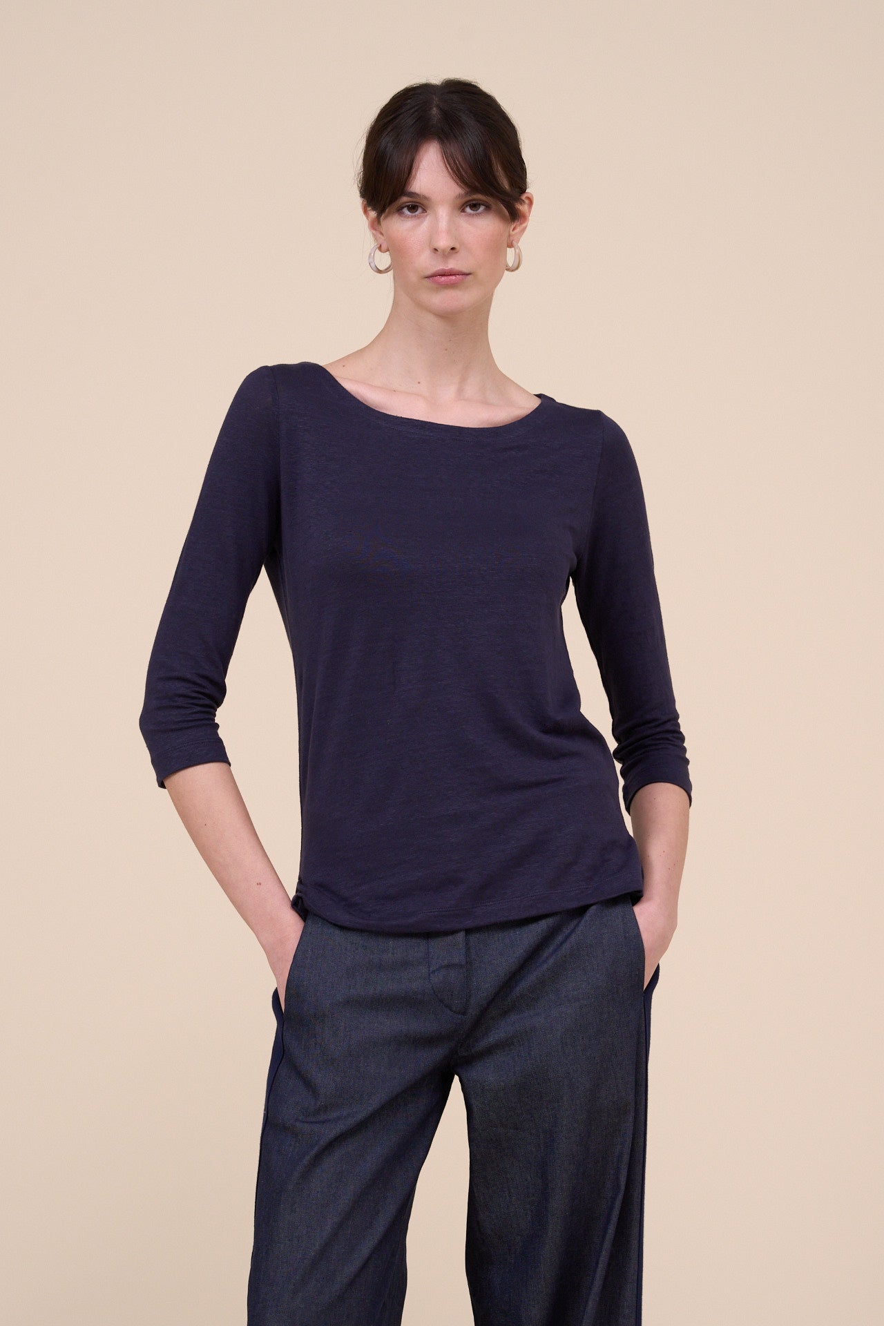 Luna  Linen Flex Three-quarter Sleeve T-Shirt