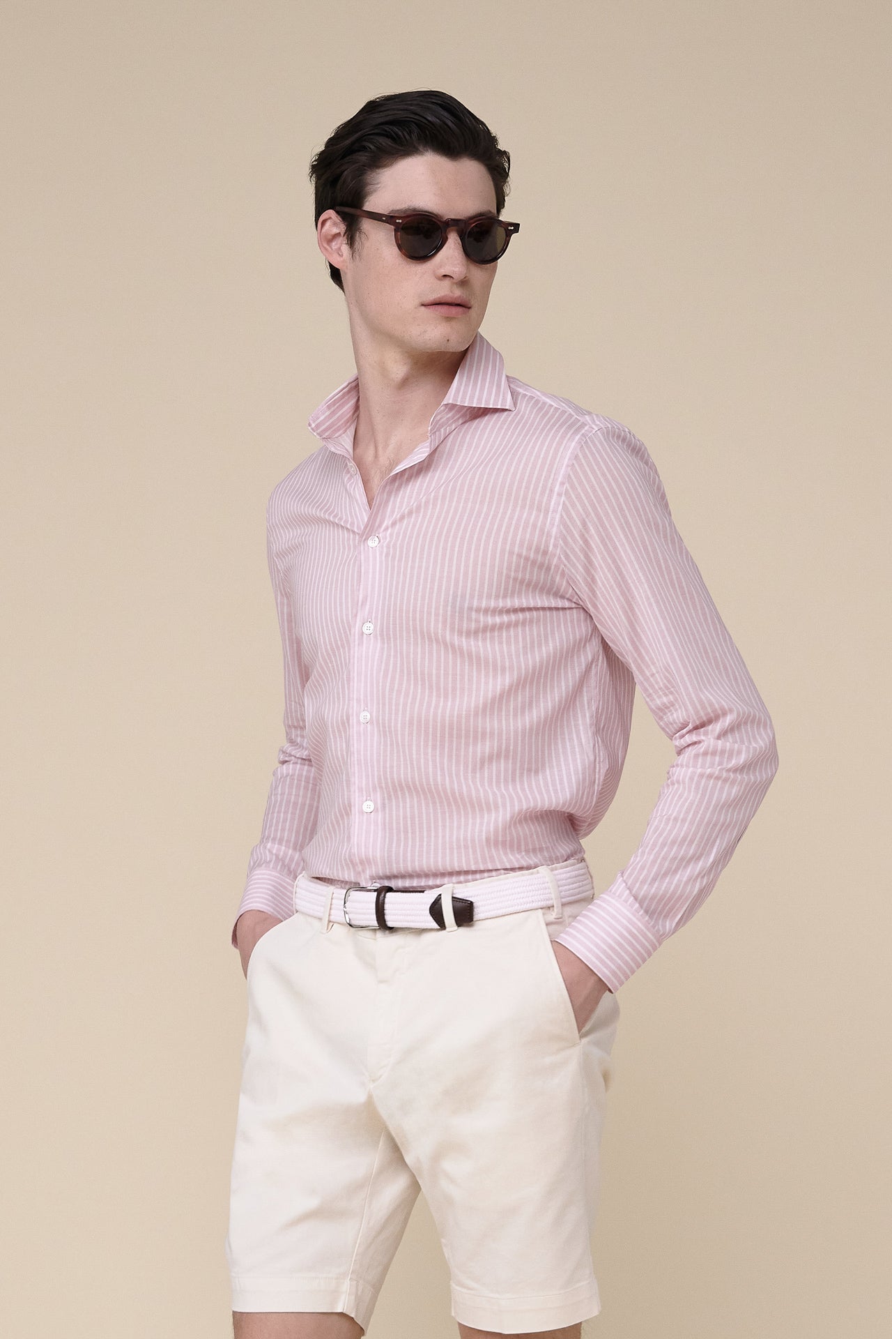 Sean Long Sleeve Cotton Voile Shirt - Striped Pattern