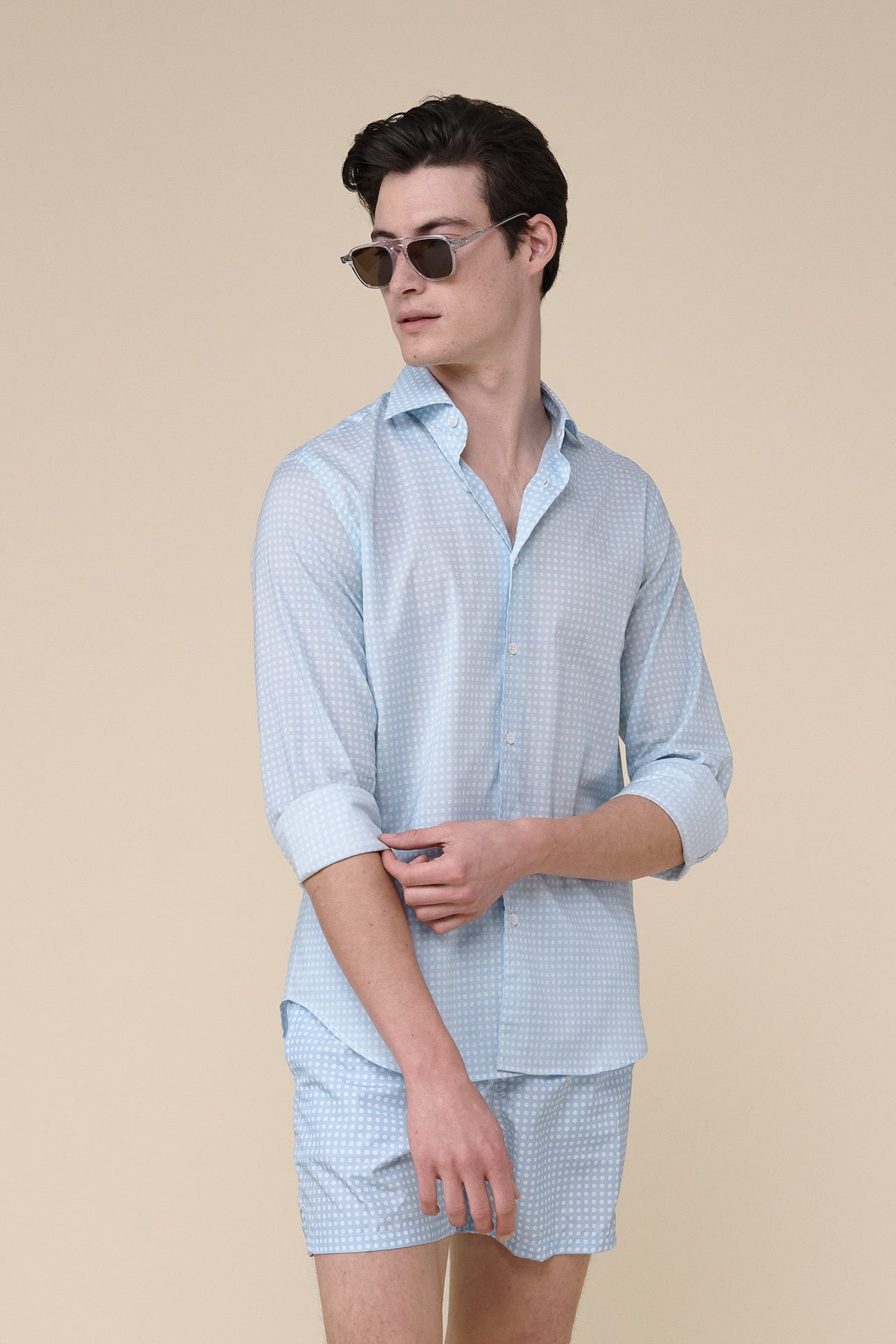 Sean Long Sleeve Cotton Voile Shirt - Dots Pattern