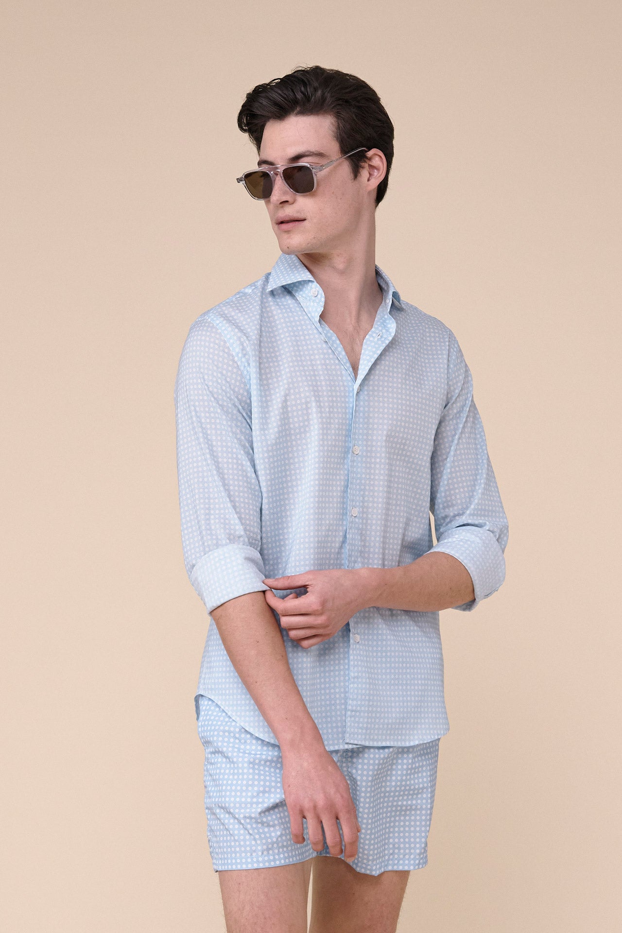 Sean Cotton Voile Long Sleeve Shirt - Dots Pattern