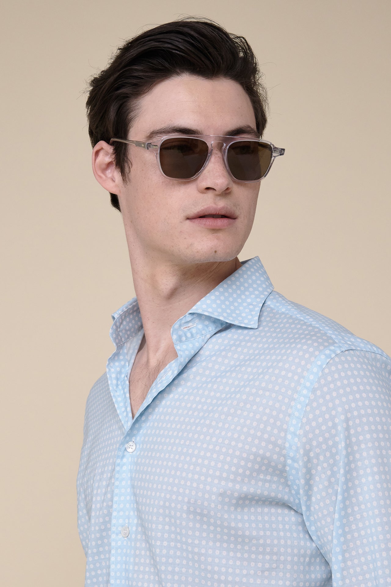 Sean Long Sleeve Cotton Voile Shirt - Dots Pattern