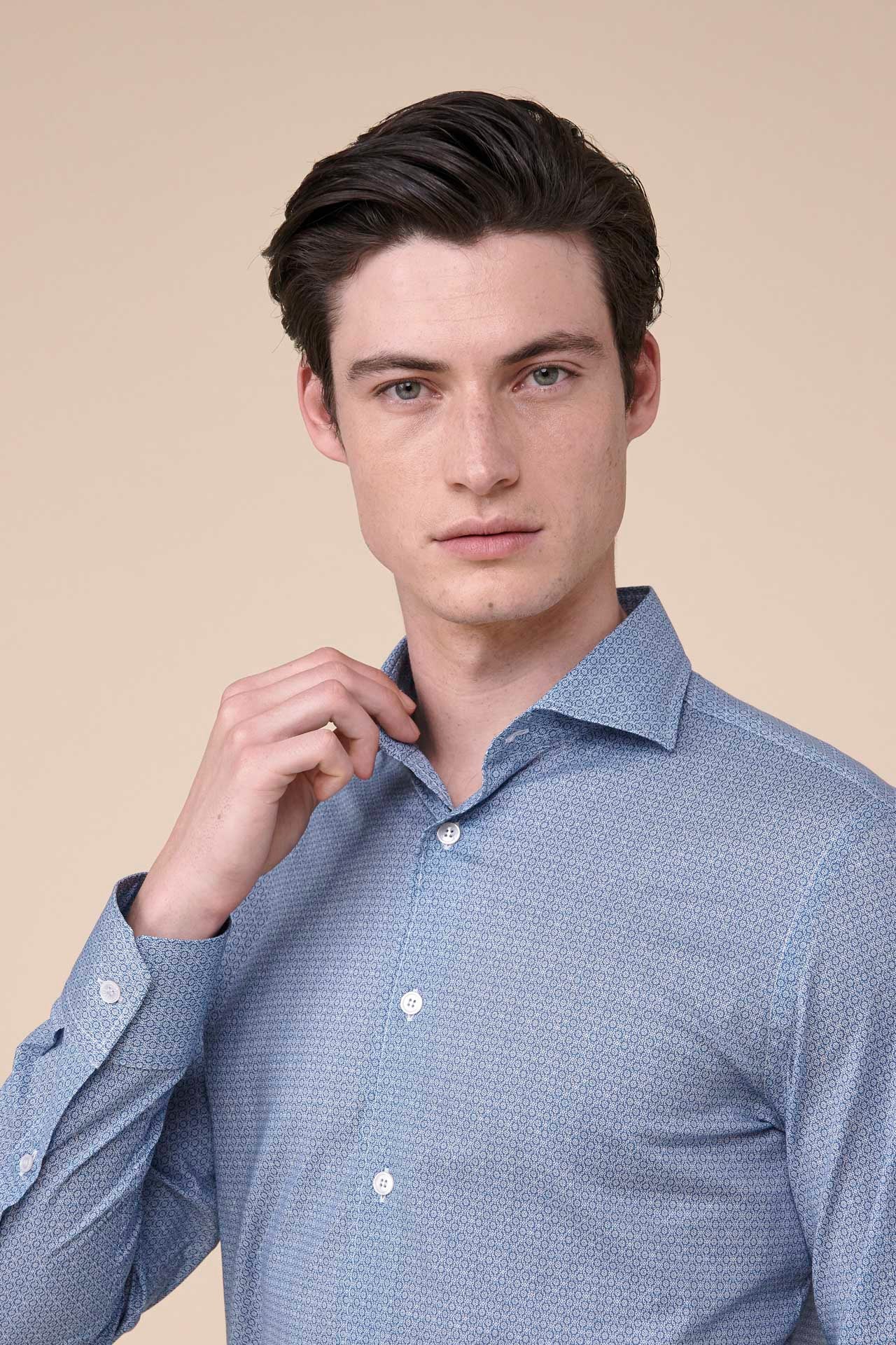 Sean Cotton Voile Long Sleeve Shirt - Geometric Pattern