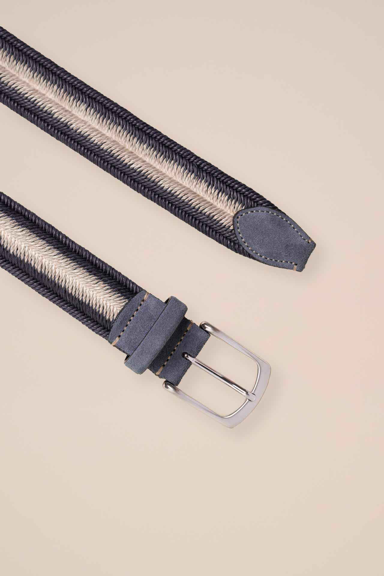 Woven Linen Belt - Blue and Sand