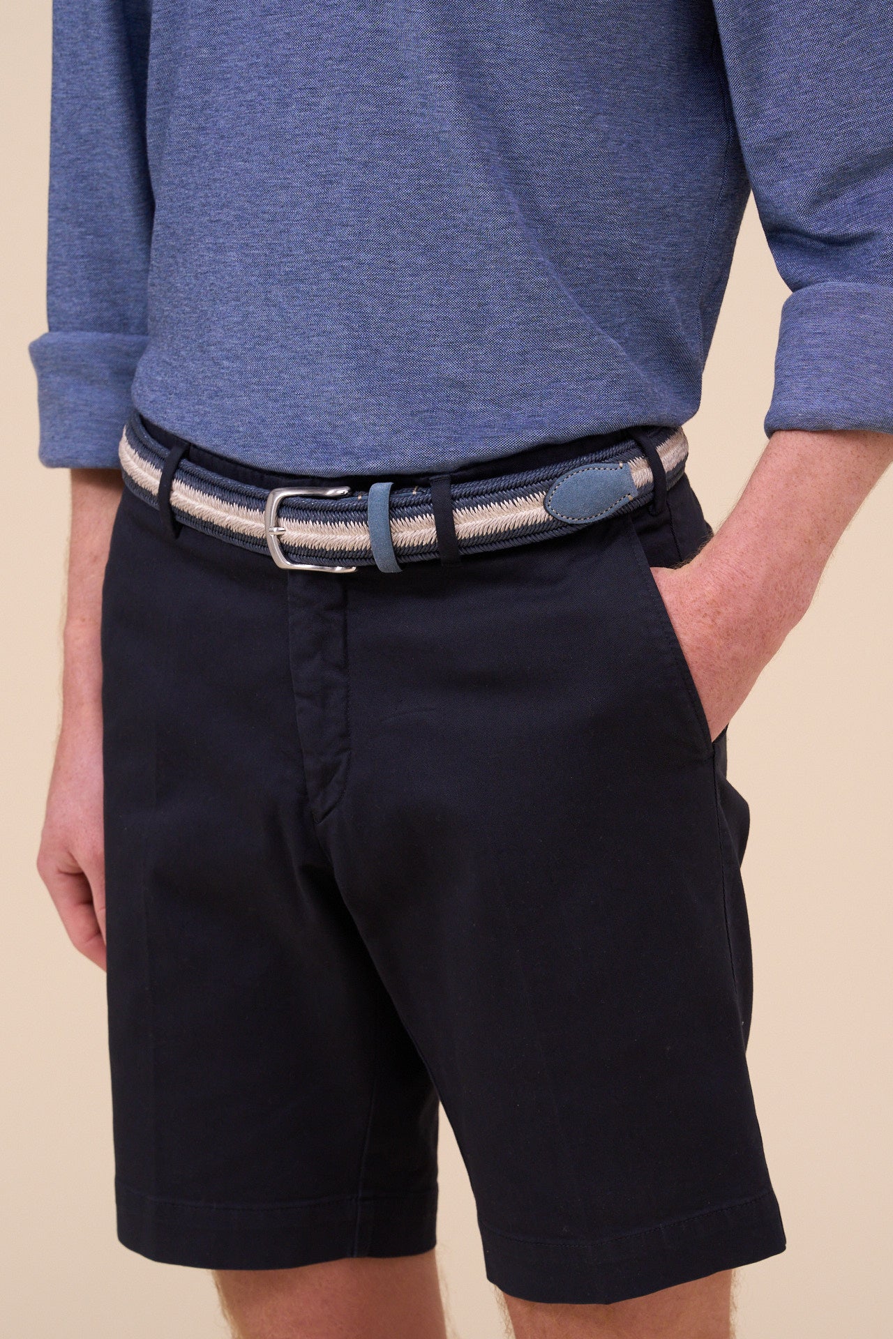 Woven Linen Belt - Blue and Sand