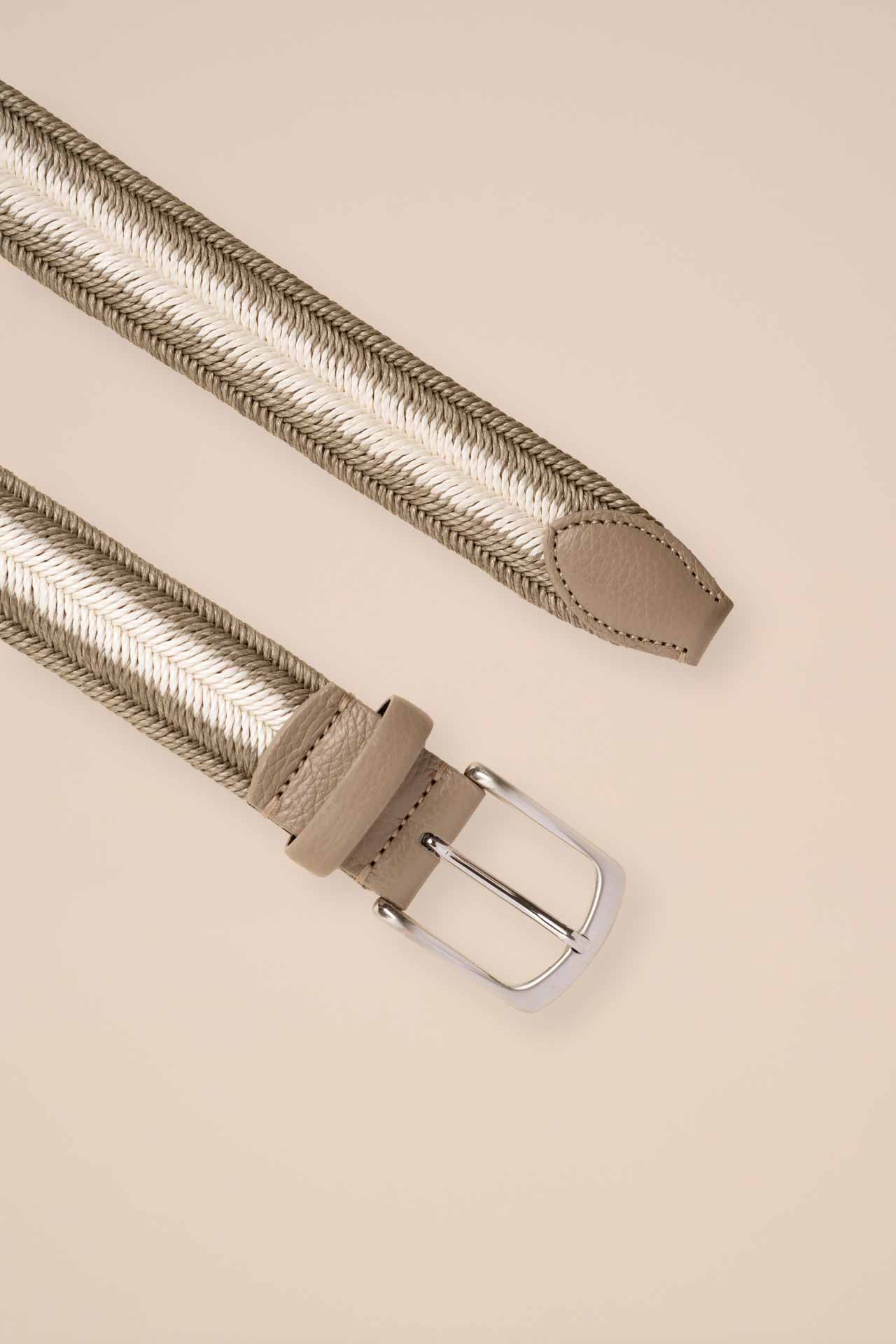 Woven Linen Belt - Khaki and White