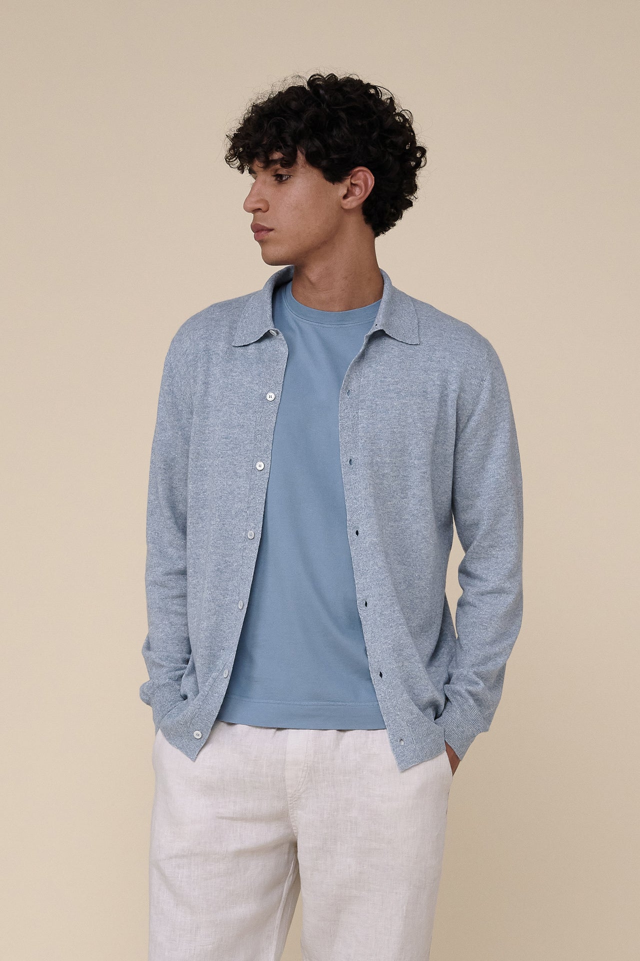 Long Sleeve Cashmere and Linen Shirt