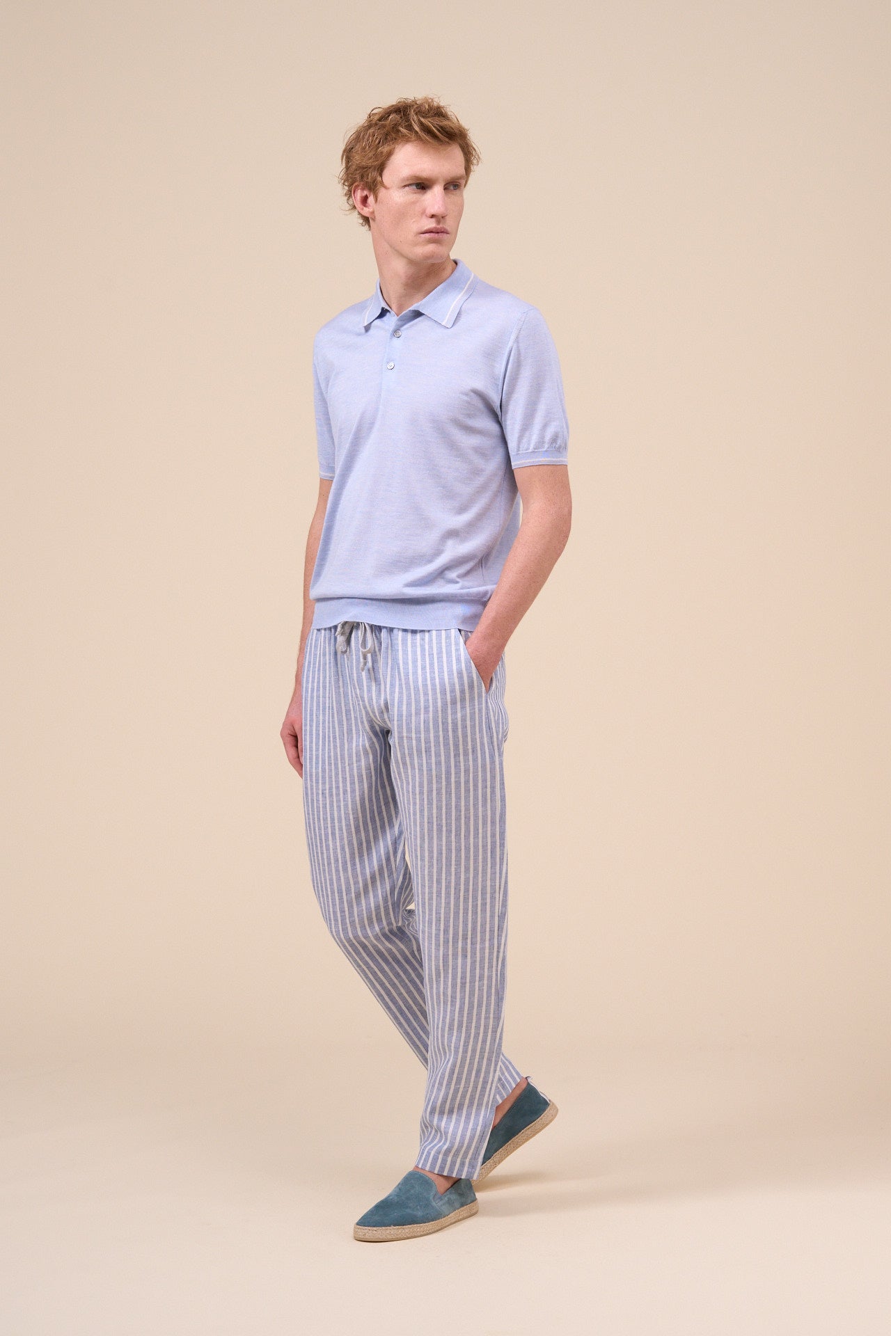 Eton Cashmere Silk Striped Polo Shirt