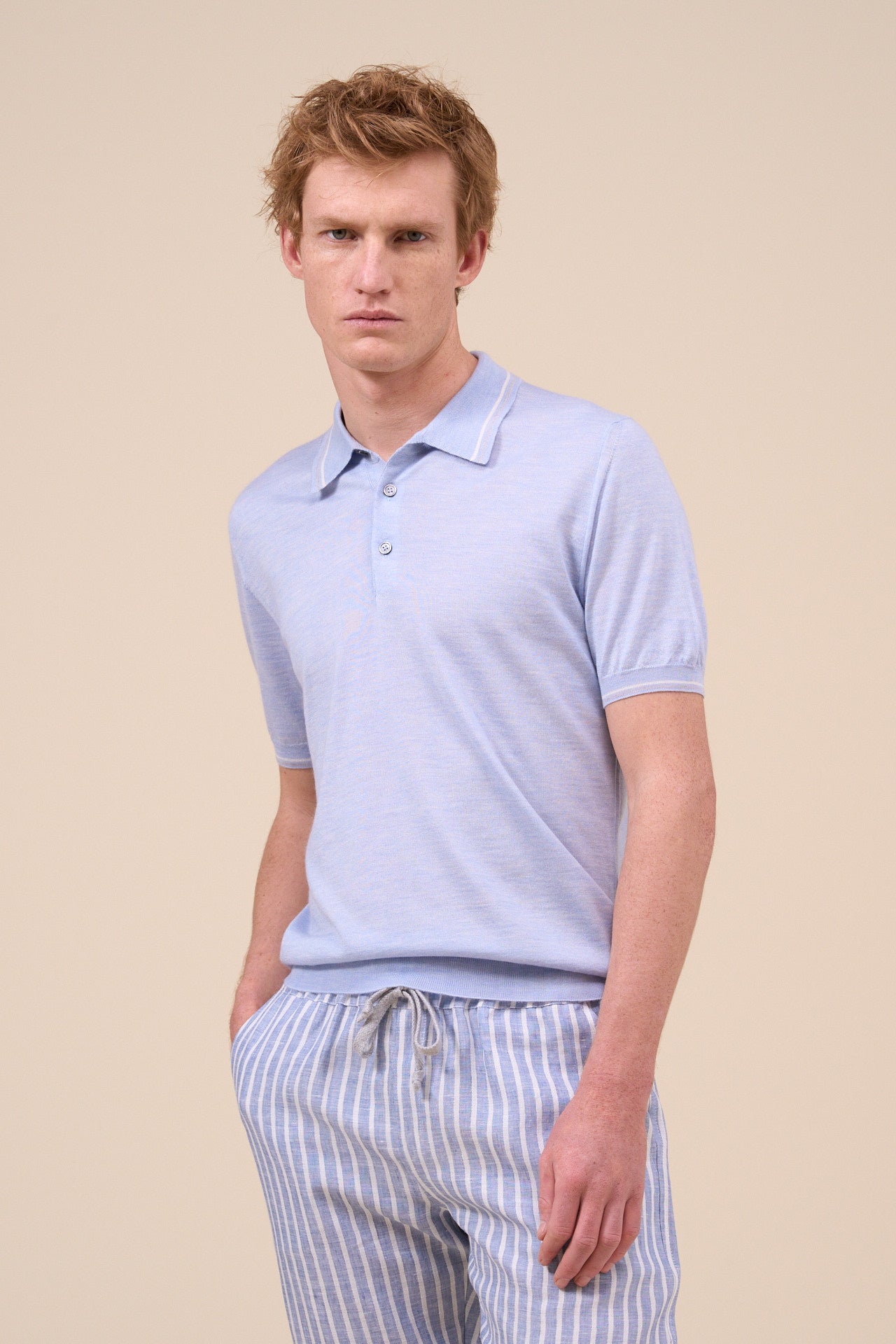 Eton Cashmere Silk Striped Polo Shirt