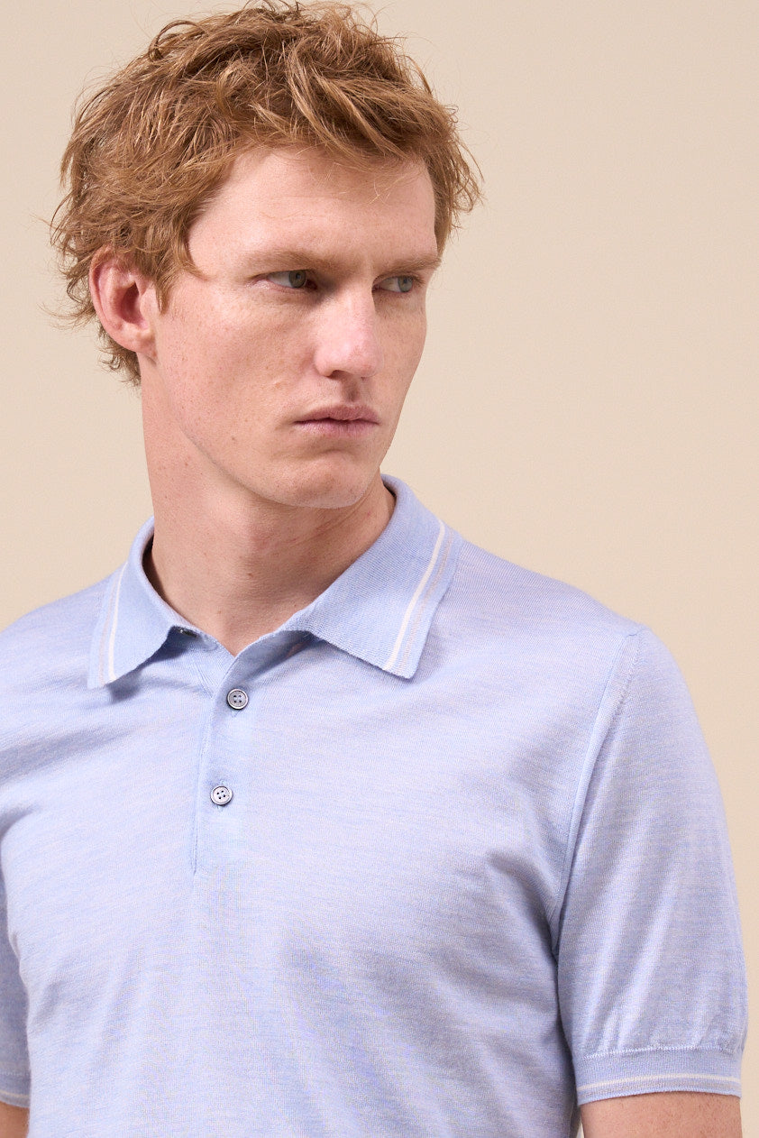 Eton Cashmere Silk Striped Polo Shirt