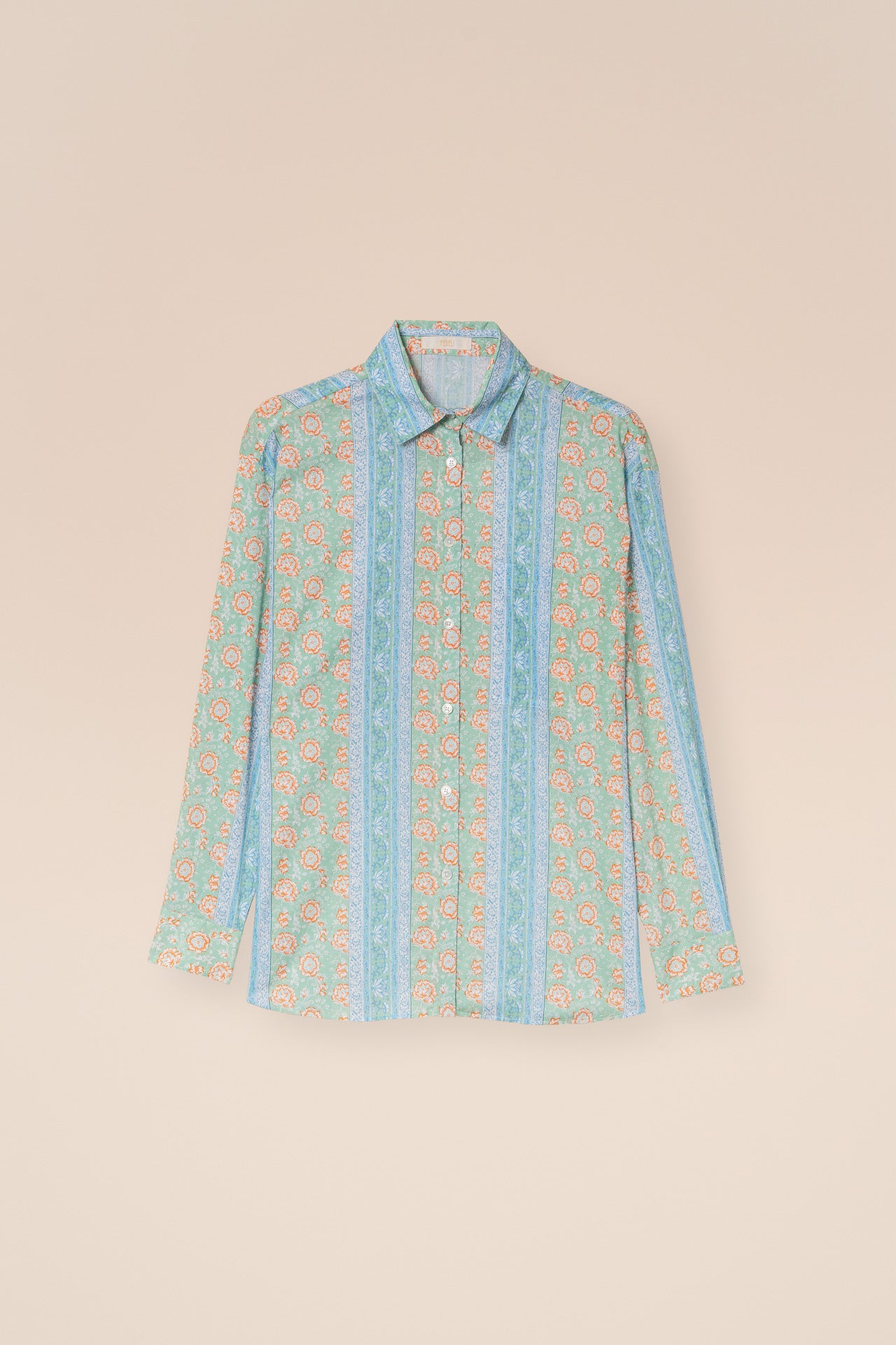 Palmaria Printed Cotton Voile Shirt - Flowers and Stripes Pattern